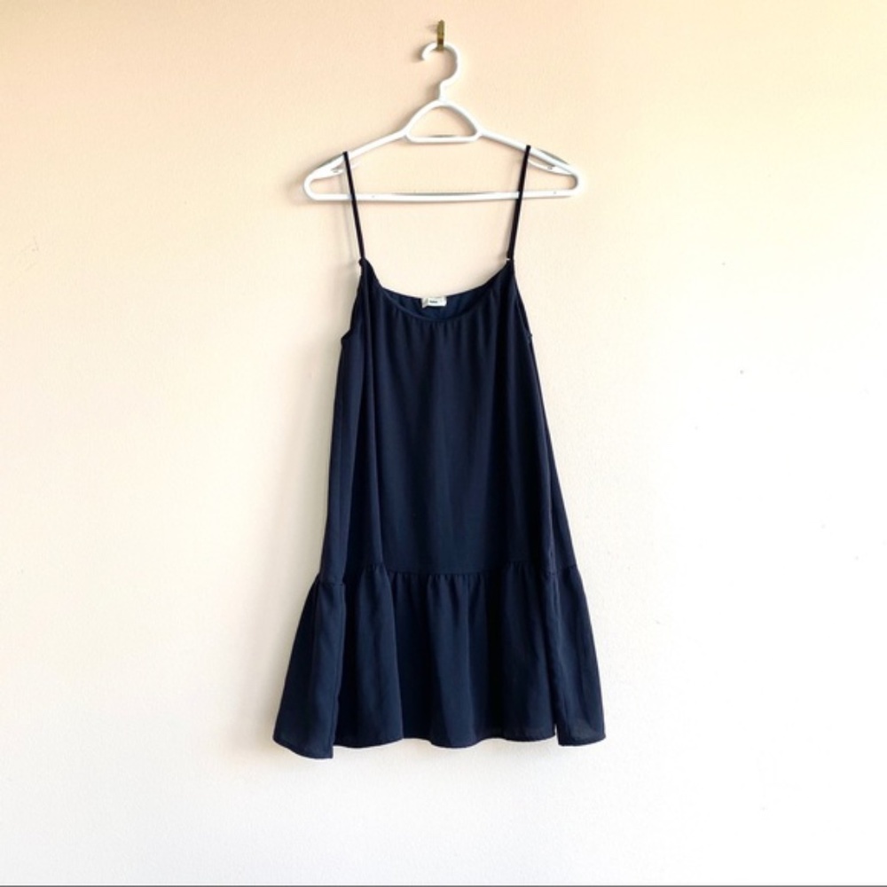 Tobi Spaghetti Strap Blue Dress with Ruffle Bottom